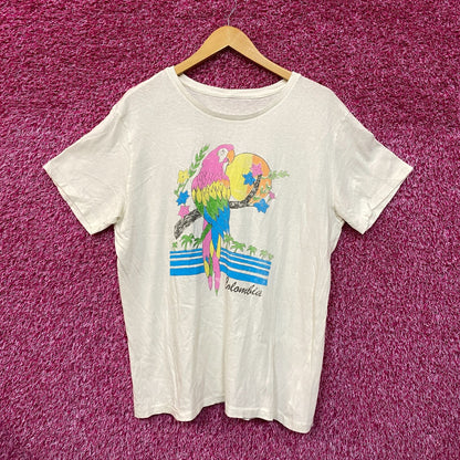 Colombia Tourism Parrots Beaches Tropical Flowers Tee L