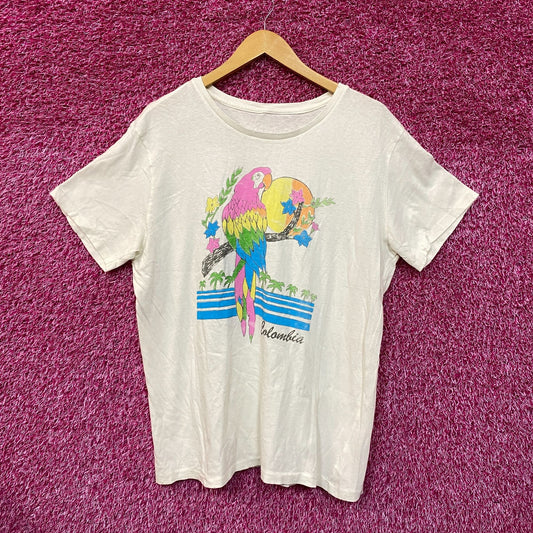 Colombia Tourism Parrots Beaches Tropical Flowers Tee L