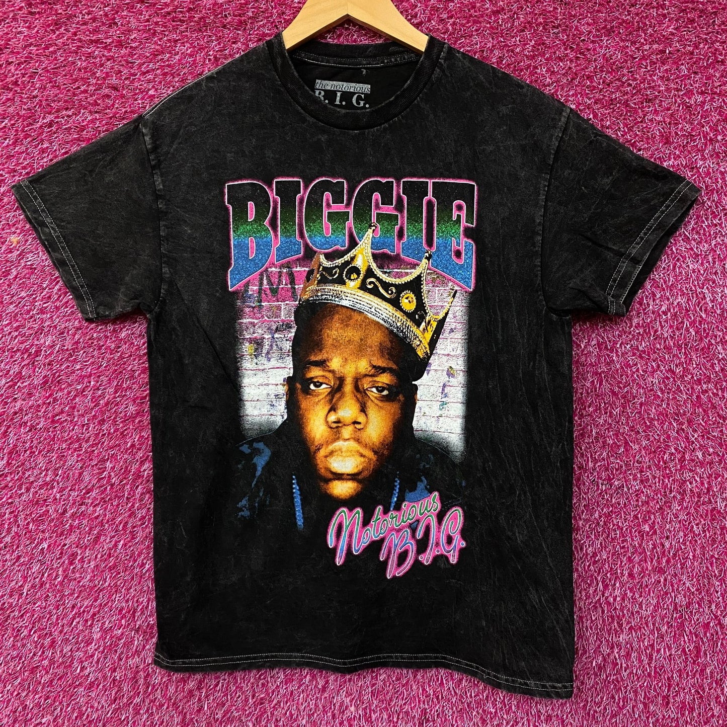 Biggie Smalls Crown King of New York Graphic Mineral Wash T-Shirt Medium