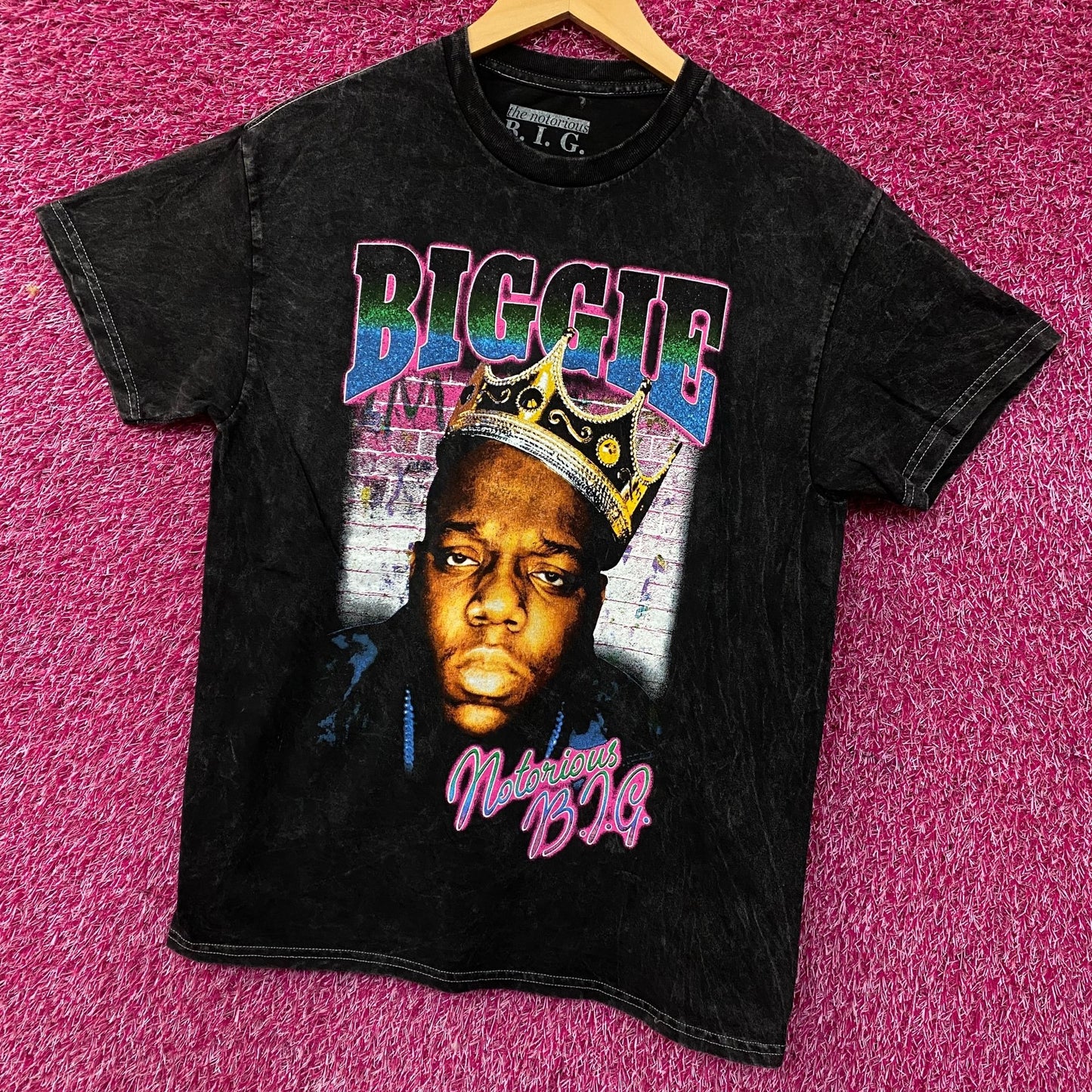 Biggie Smalls Crown King of New York Graphic Mineral Wash T-Shirt Medium