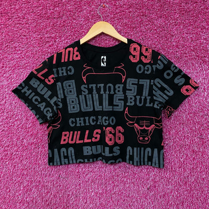 Chicago Bulls NBA All-Over Print Crop T-Shirt Medium