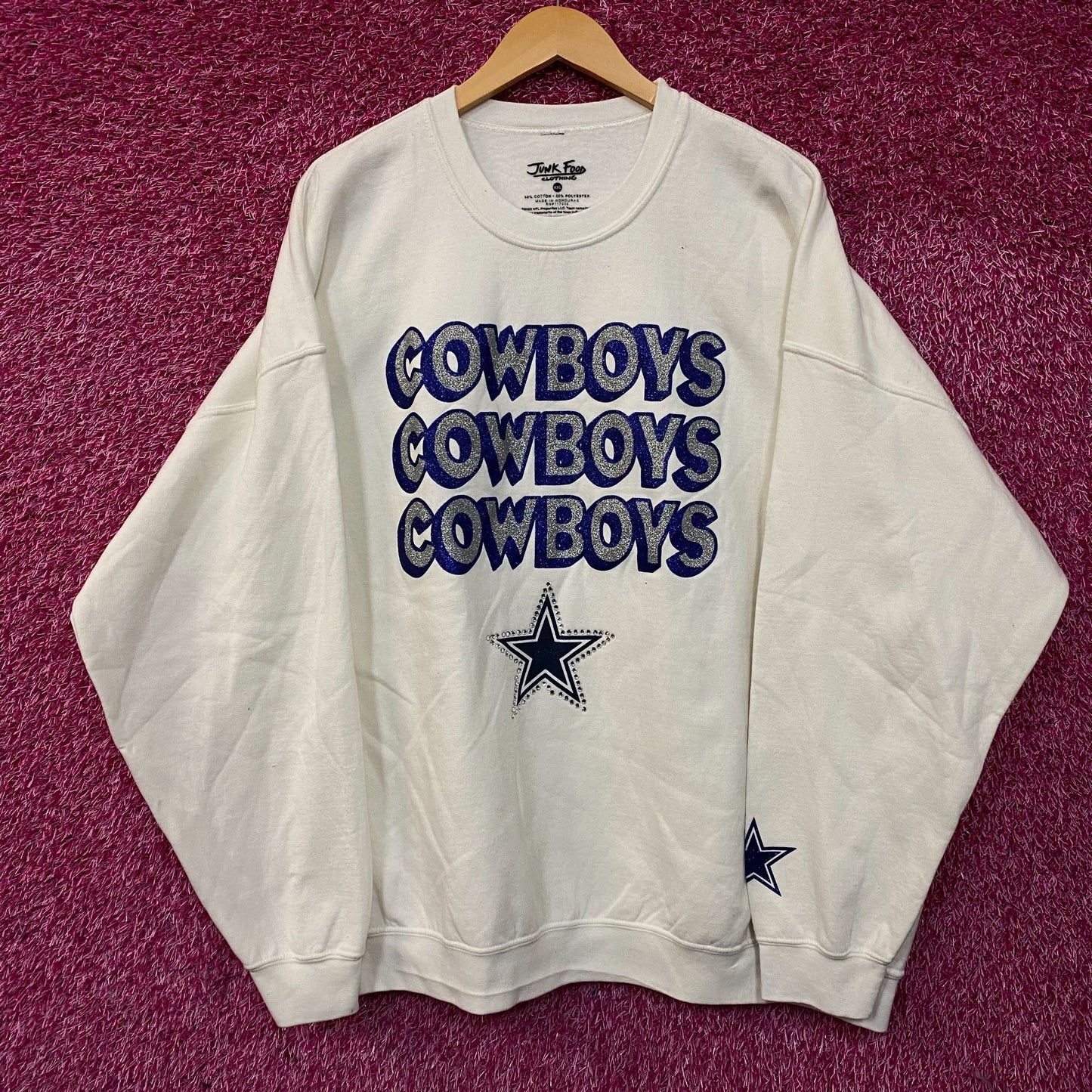 Junk Food Clothing Dallas Cowboys Repeat Bling Glitter Crewneck Sweatshirt 2XL