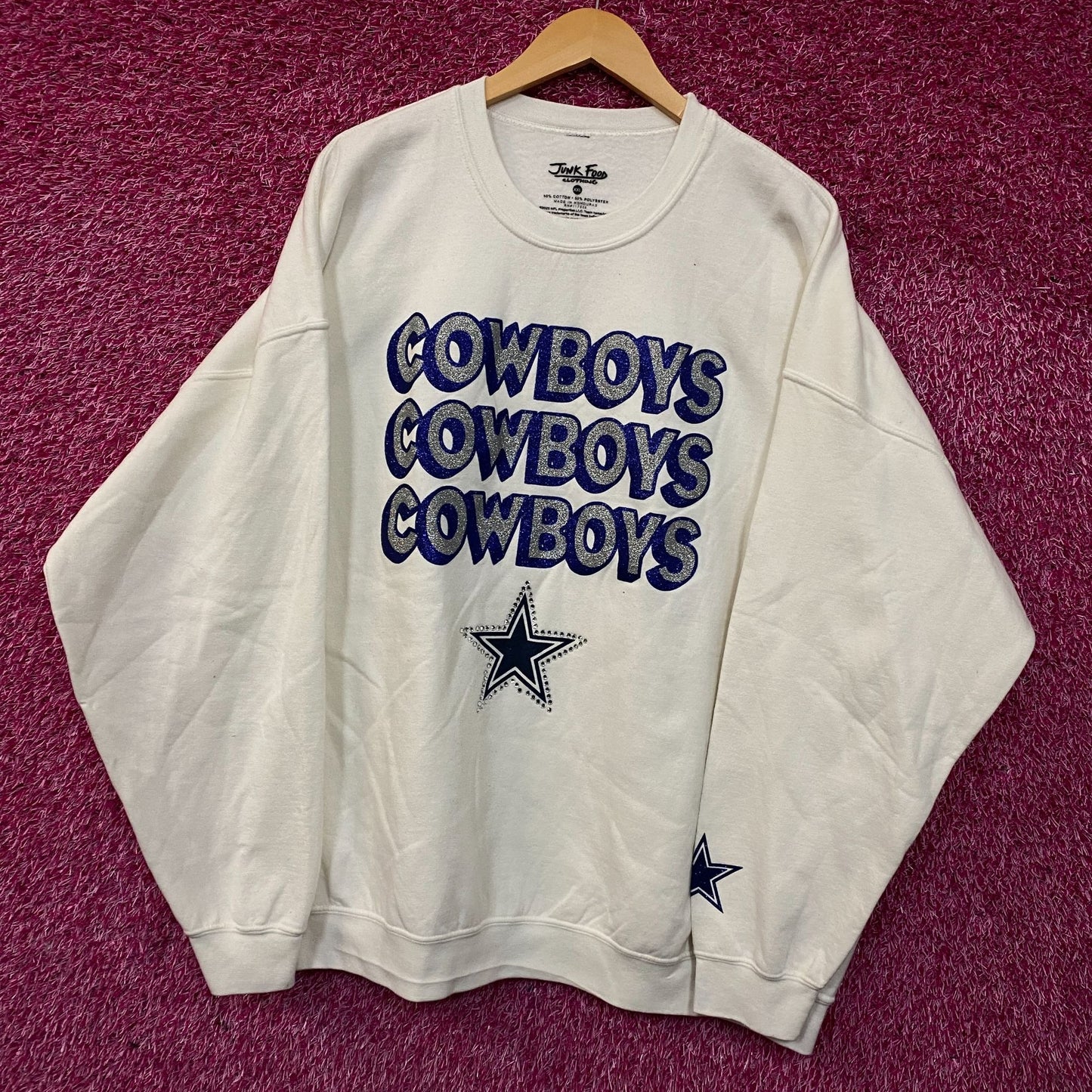Junk Food Clothing Dallas Cowboys Repeat Bling Glitter Crewneck Sweatshirt 2XL