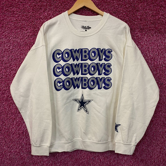 Junk Food Clothing Dallas Cowboys Repeat Bling Glitter Crewneck Sweatshirt Large