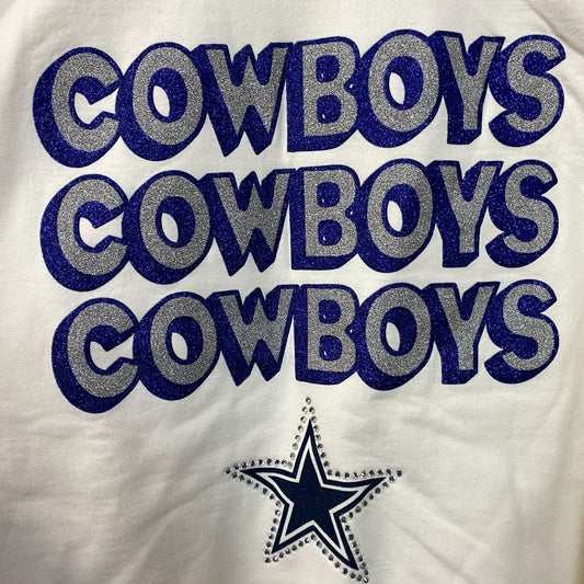 Junk Food Clothing Dallas Cowboys Repeat Bling Glitter Crewneck Sweatshirt Large
