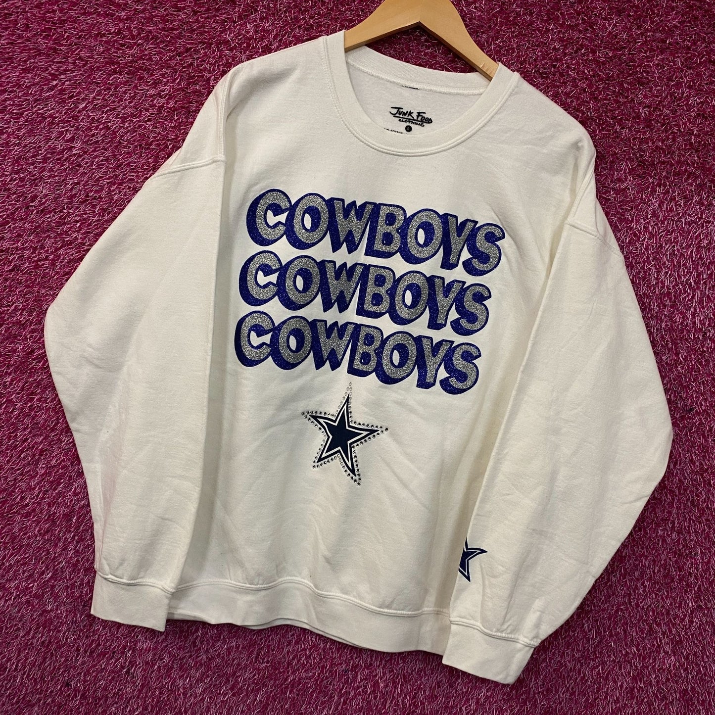 Junk Food Clothing Dallas Cowboys Repeat Bling Glitter Crewneck Sweatshirt Large