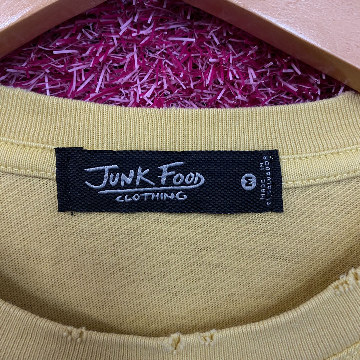 Junk Food Clothing Earls Garage Distressed Yellow Tee size Medium