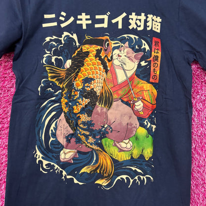 Threadless The Cat and the Koi Graphic Design T-Shirt Small