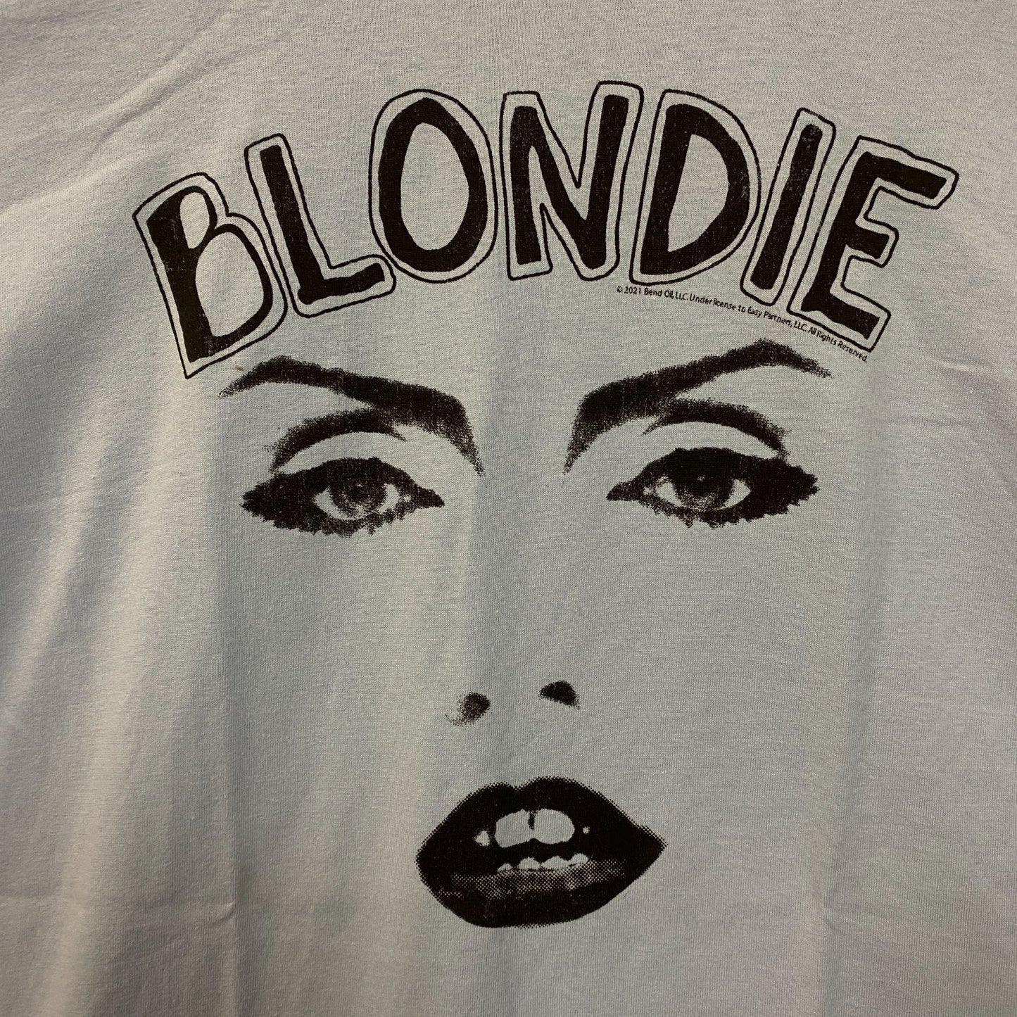 Blondie Parallel Lines Debbie Harry Face T-shirt Baby Blue 1X