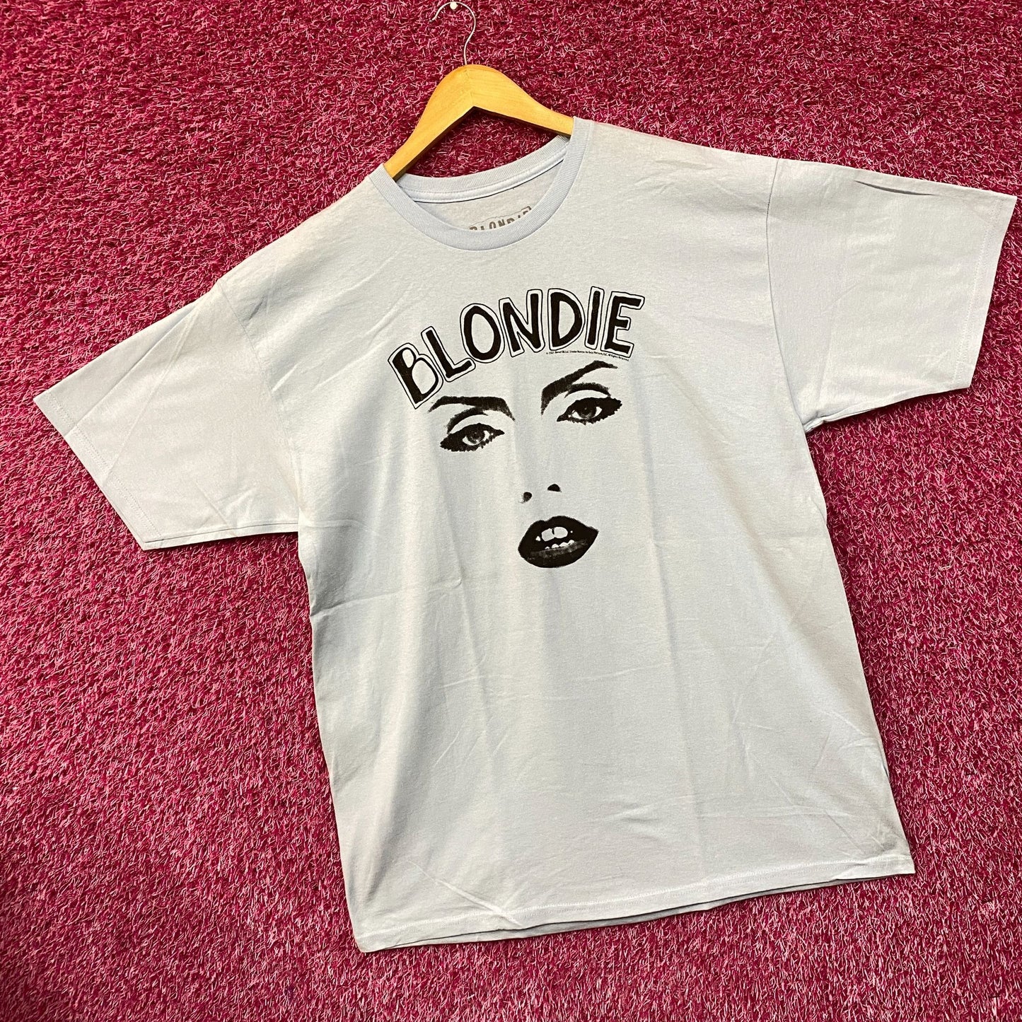 Blondie Parallel Lines Debbie Harry Face T-shirt Baby Blue 1X