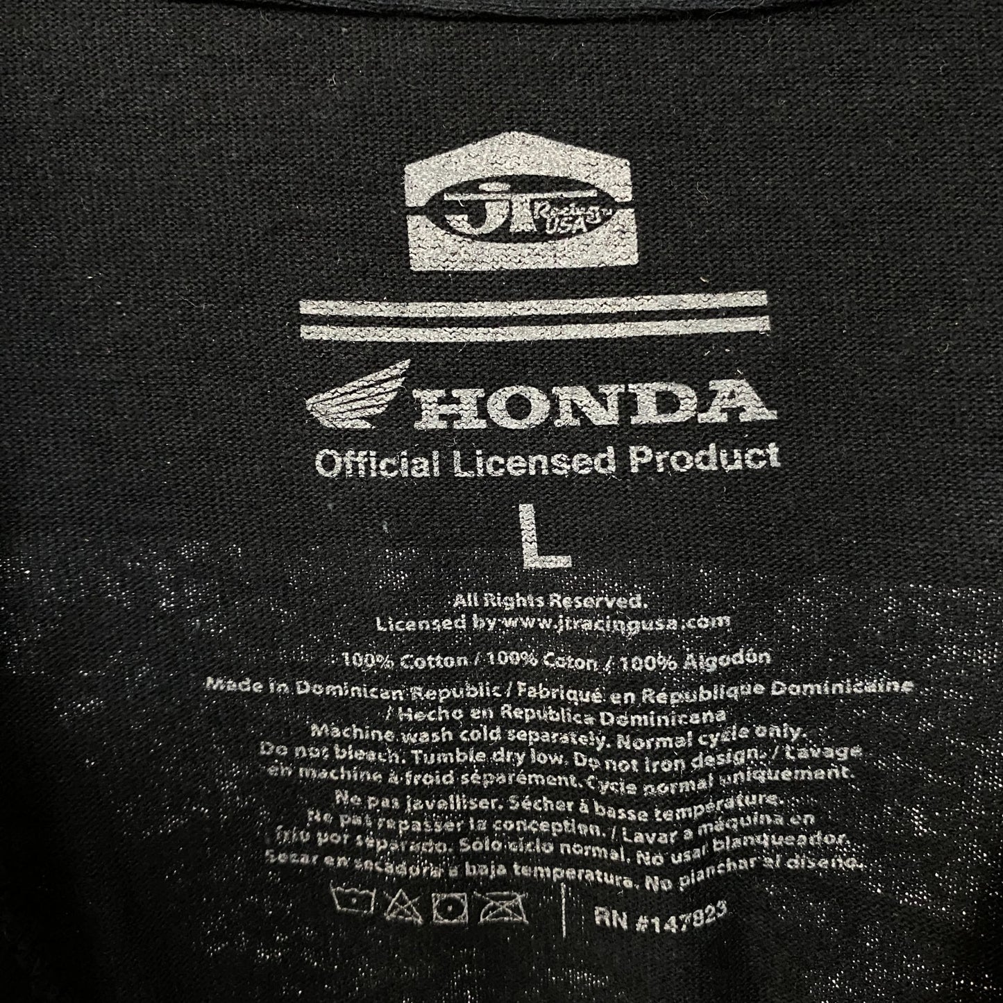 JT Racing x Honda Racing 500 Washed Black T-Shirt Large