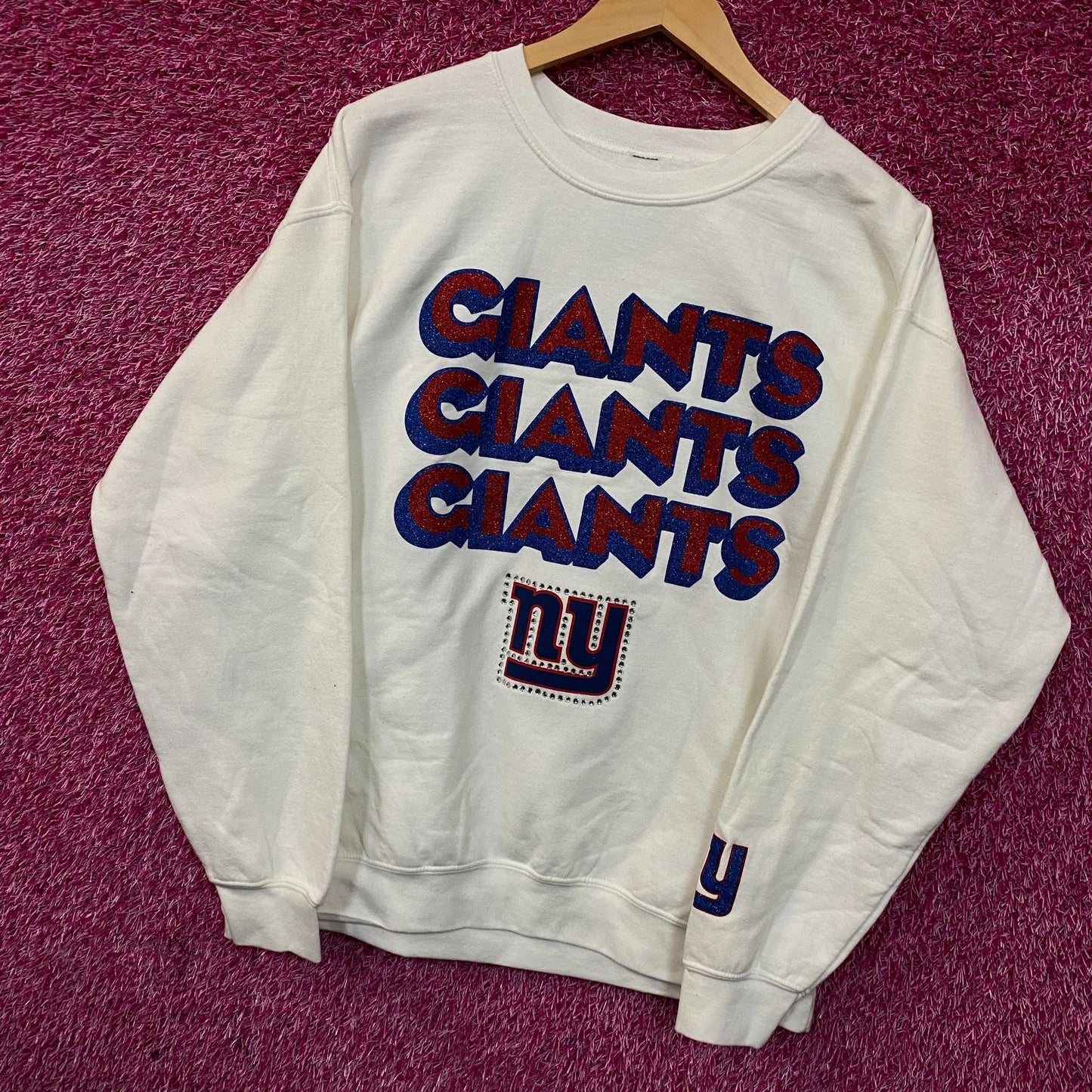 Junk Food Clothing New York Giants Repeat Bling Glitter Crewneck Sweatshirt Medium