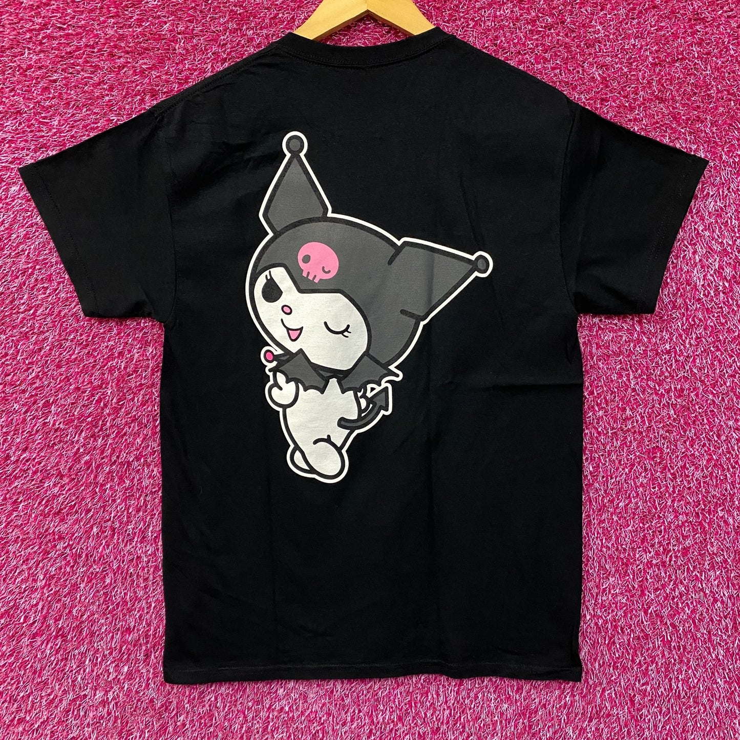 Sanrio Kuromi Pink Skull Motif Cute Graphic Design Winking Kuromi T-Shirt Medium