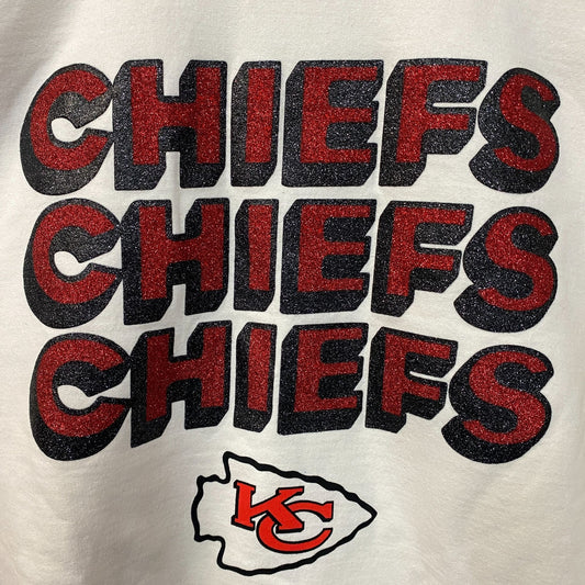 Junk Food Clothing Kansas City Chiefs Repeat Bling Glitter Crewneck Sweatshirt Large