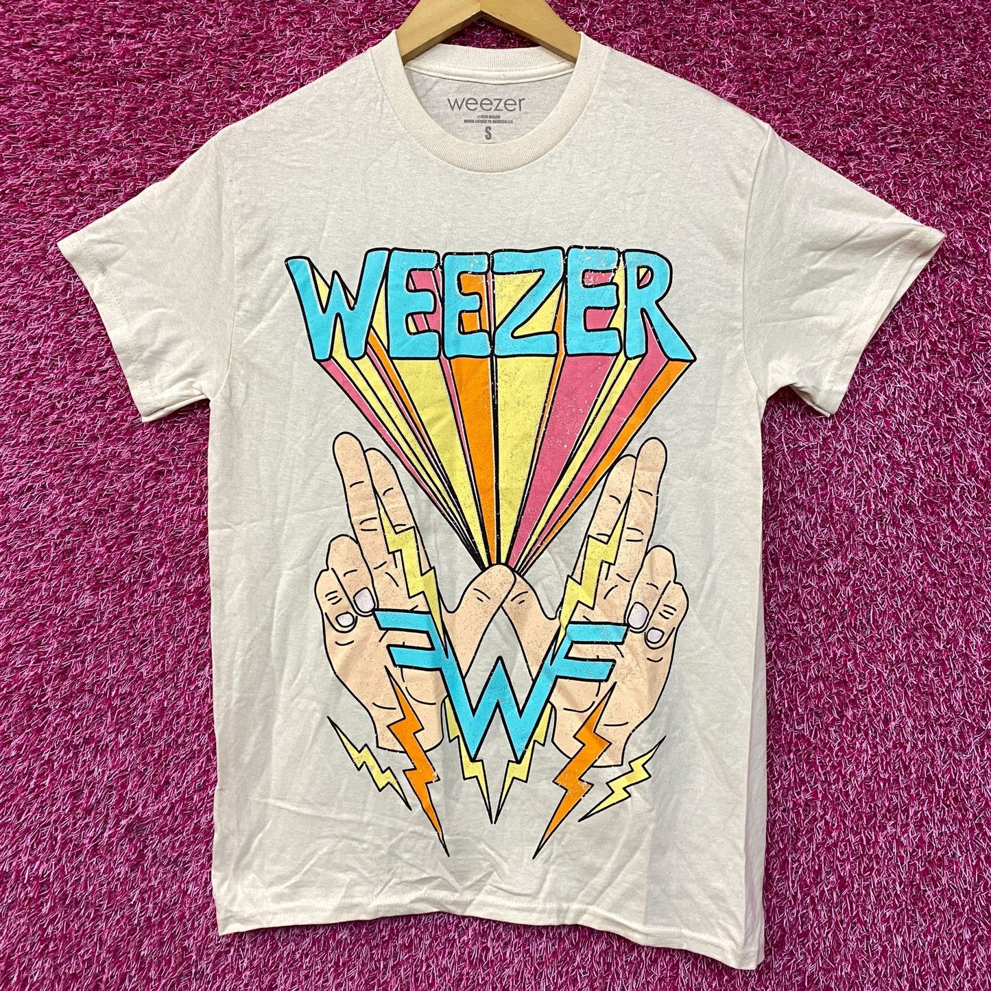 Weezer W Hands And Lightning "Teal" Album Rock Band T-Shirt Small