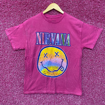 Nirvana Nevermind Album Dead Smiley Pink T-Shirt Medium