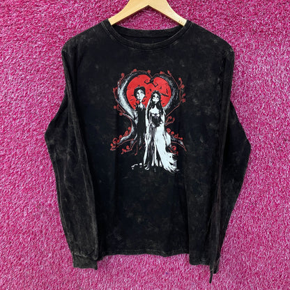 Tim Burton's Corpse Bride "Heart" Black Acid-Wash Long-Sleeve Graphic T-Shirt Medium