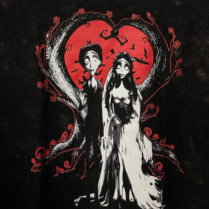 Tim Burton's Corpse Bride "Heart" Black Acid-Wash Long-Sleeve Graphic T-Shirt Medium
