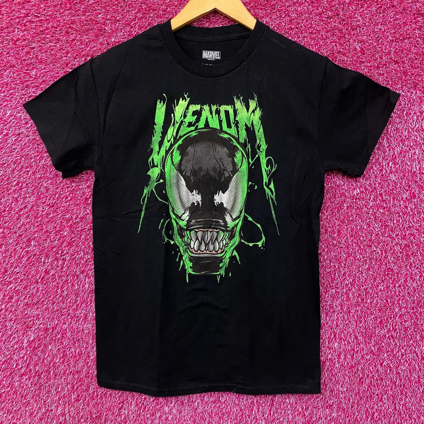 Marvel Spider-Man Venom Black Green Grin Logo T-Shirt Small