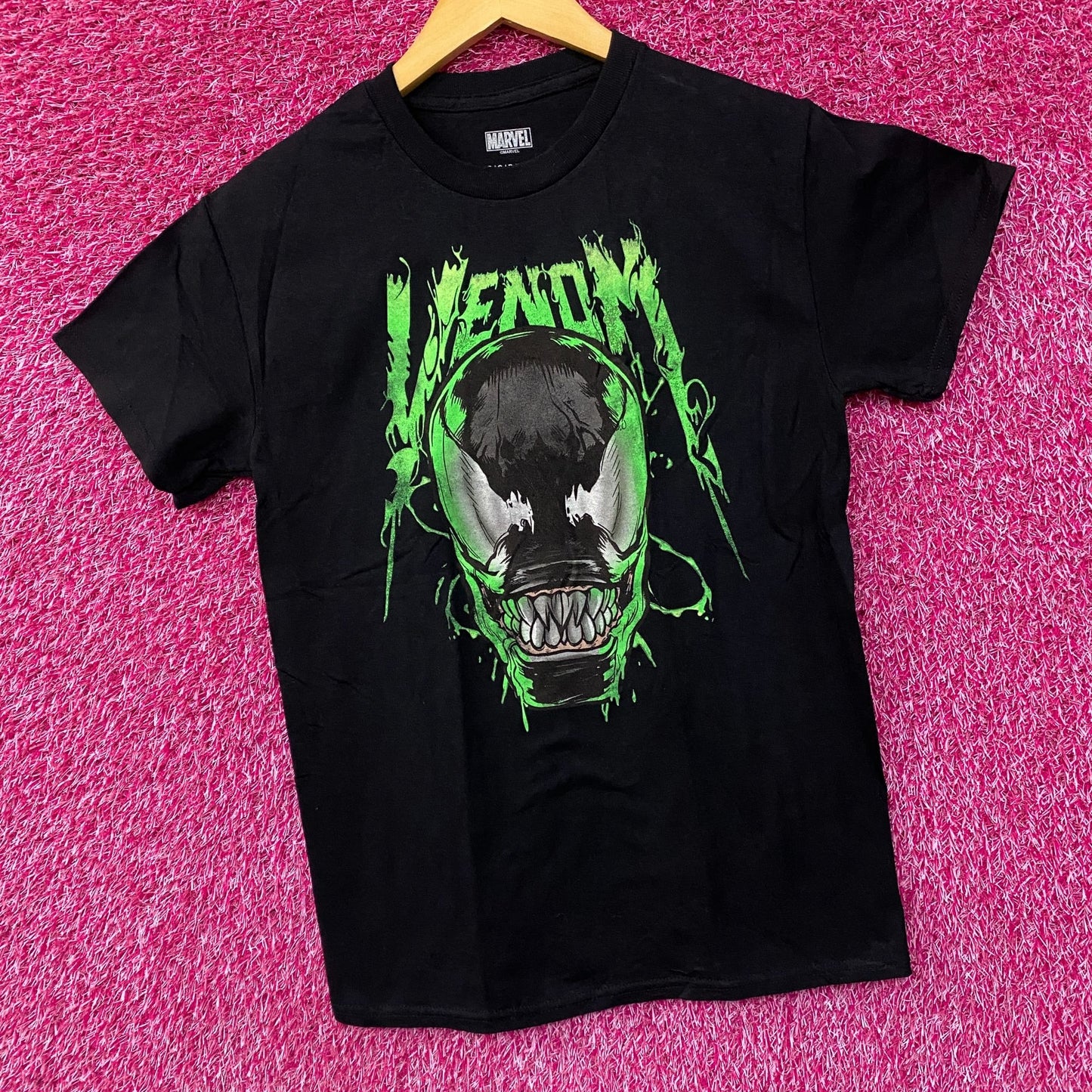 Marvel Spider-Man Venom Black Green Grin Logo T-Shirt Small