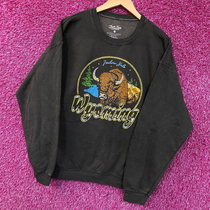 Junk Food Clothing Wyoming Bison Graphic Crewneck Sweatshirt Large