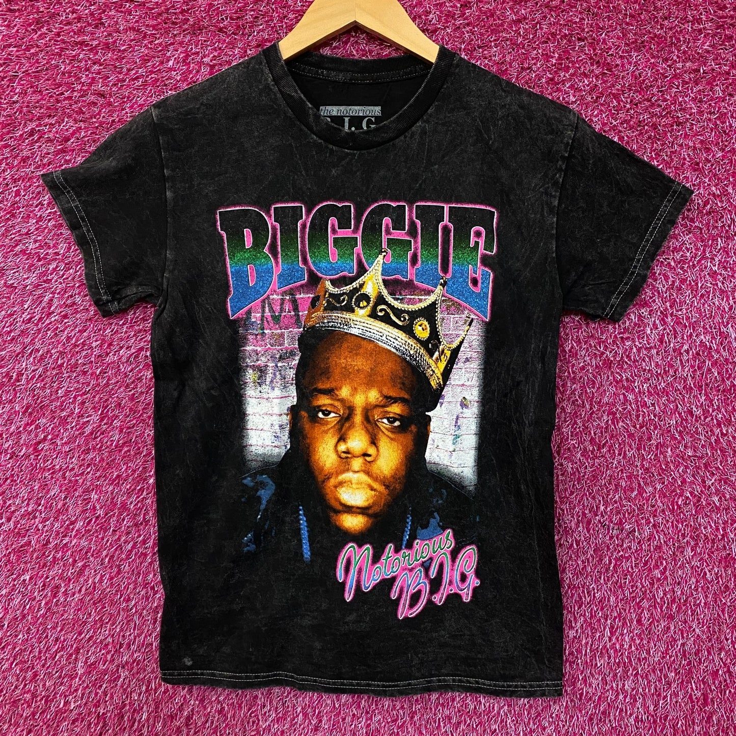 Biggie Smalls Crown King of New York Graphic Mineral Wash T-Shirt Small