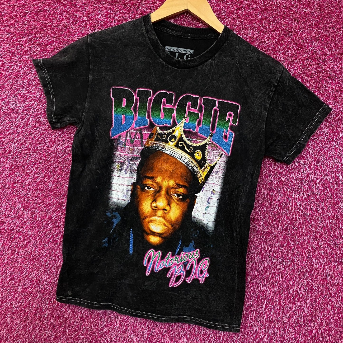Biggie Smalls Crown King of New York Graphic Mineral Wash T-Shirt Small
