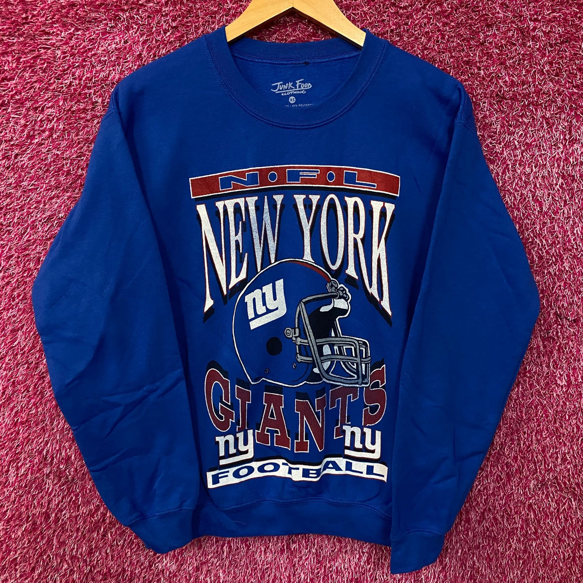 Junk Food Clothing New York Giants Helmet Logo Flea Market Crew Sweatshirt XS