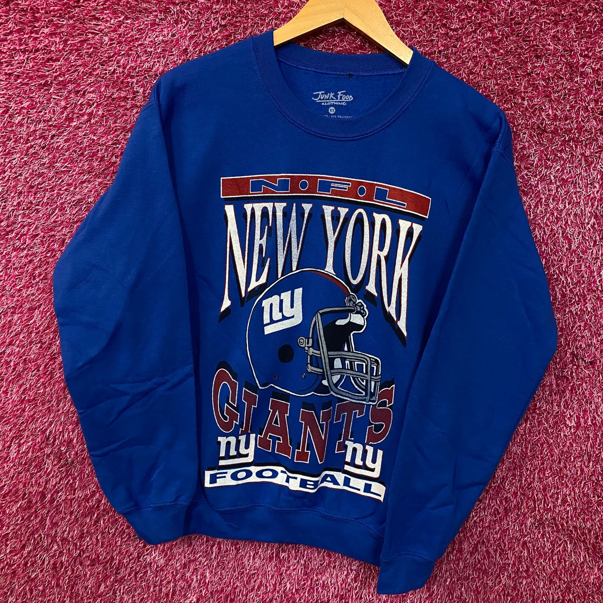 Junk Food Clothing New York Giants Helmet Logo Flea Market Crew Sweatshirt XS