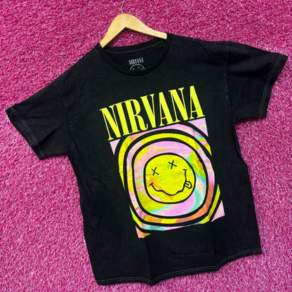 Nirvana Never Mind Smiley Face Mineral Wash Grunge Tshirt size Large