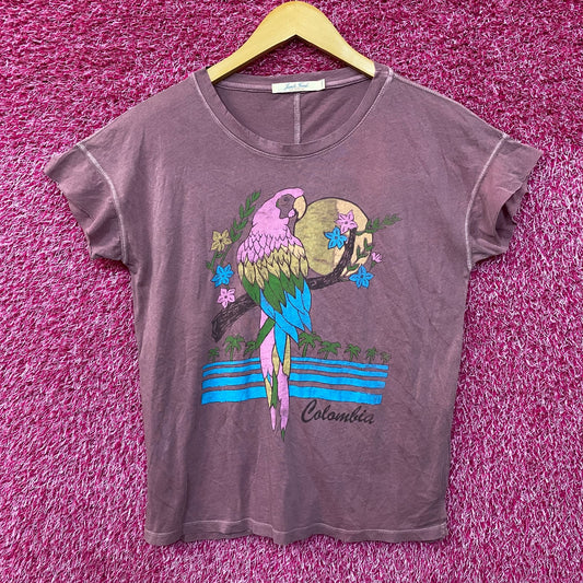 Colombia Tourism Parrots Beaches Tropical Flowers Tee Extra Small