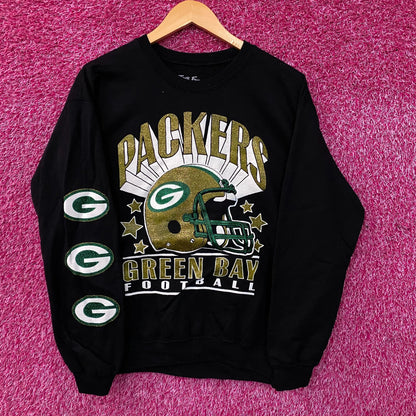 Junk Food Clothing Green Bay Packers Glitter Helmet Crewneck Fleece Medium