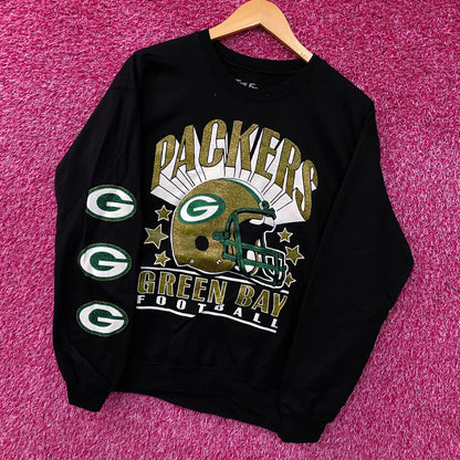 Junk Food Clothing Green Bay Packers Glitter Helmet Crewneck Fleece Medium