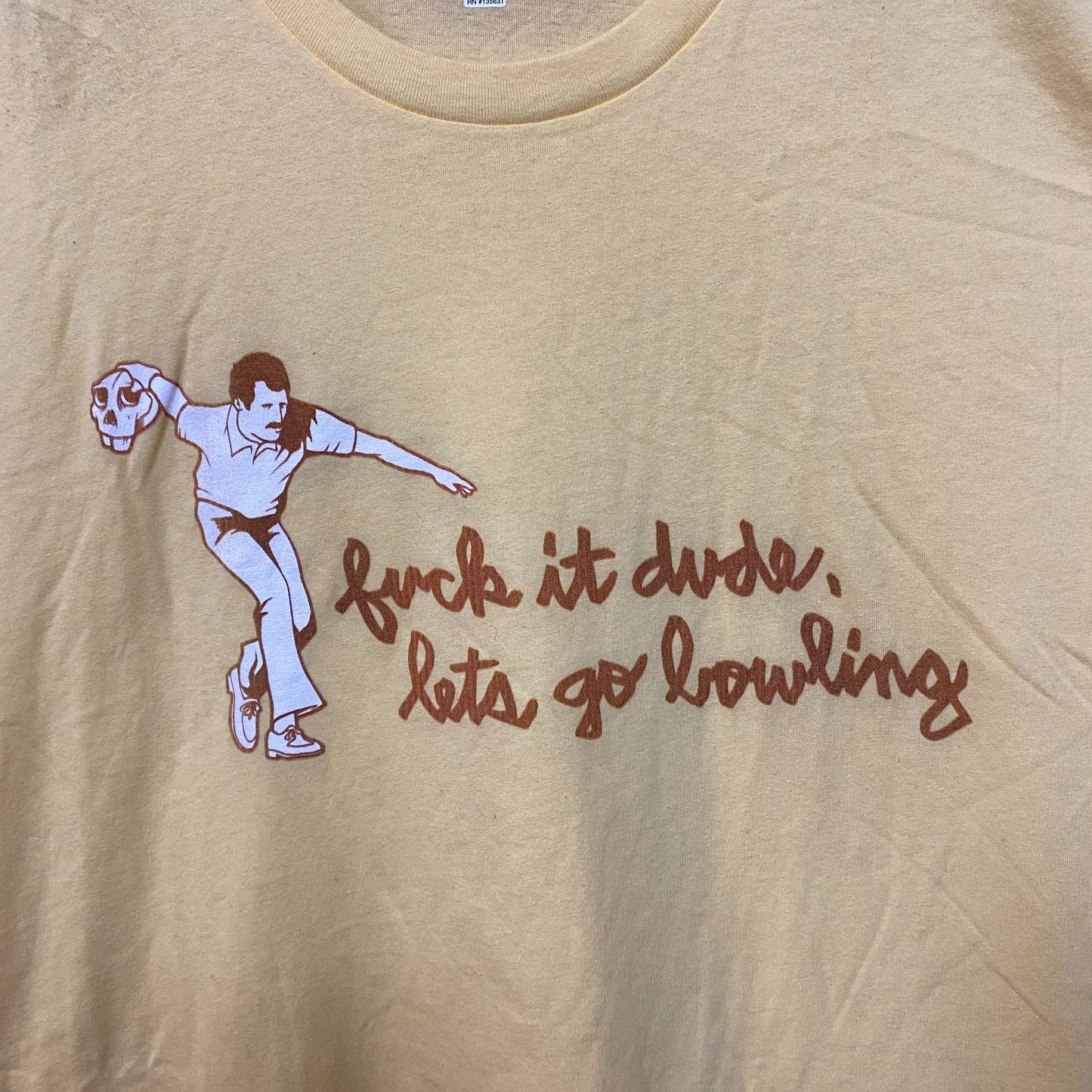The BIg Lebowski Were Going Bowling Yellow Tshirt size Large