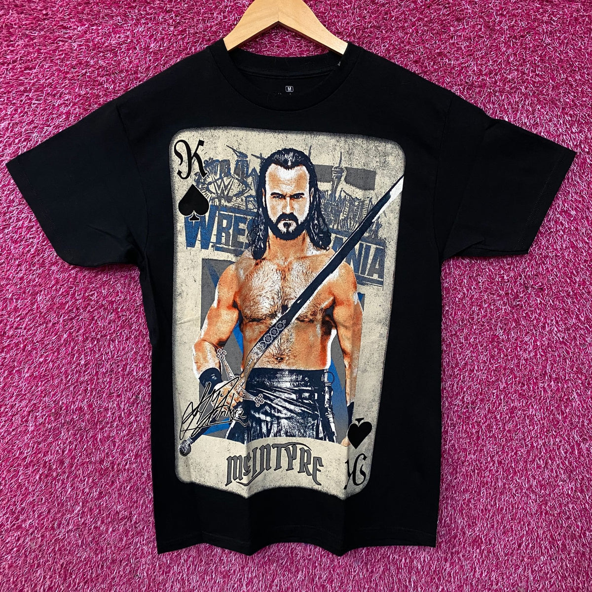 WWE Drew McIntyre WrestleMania Card Graphic T-Shirt Medium