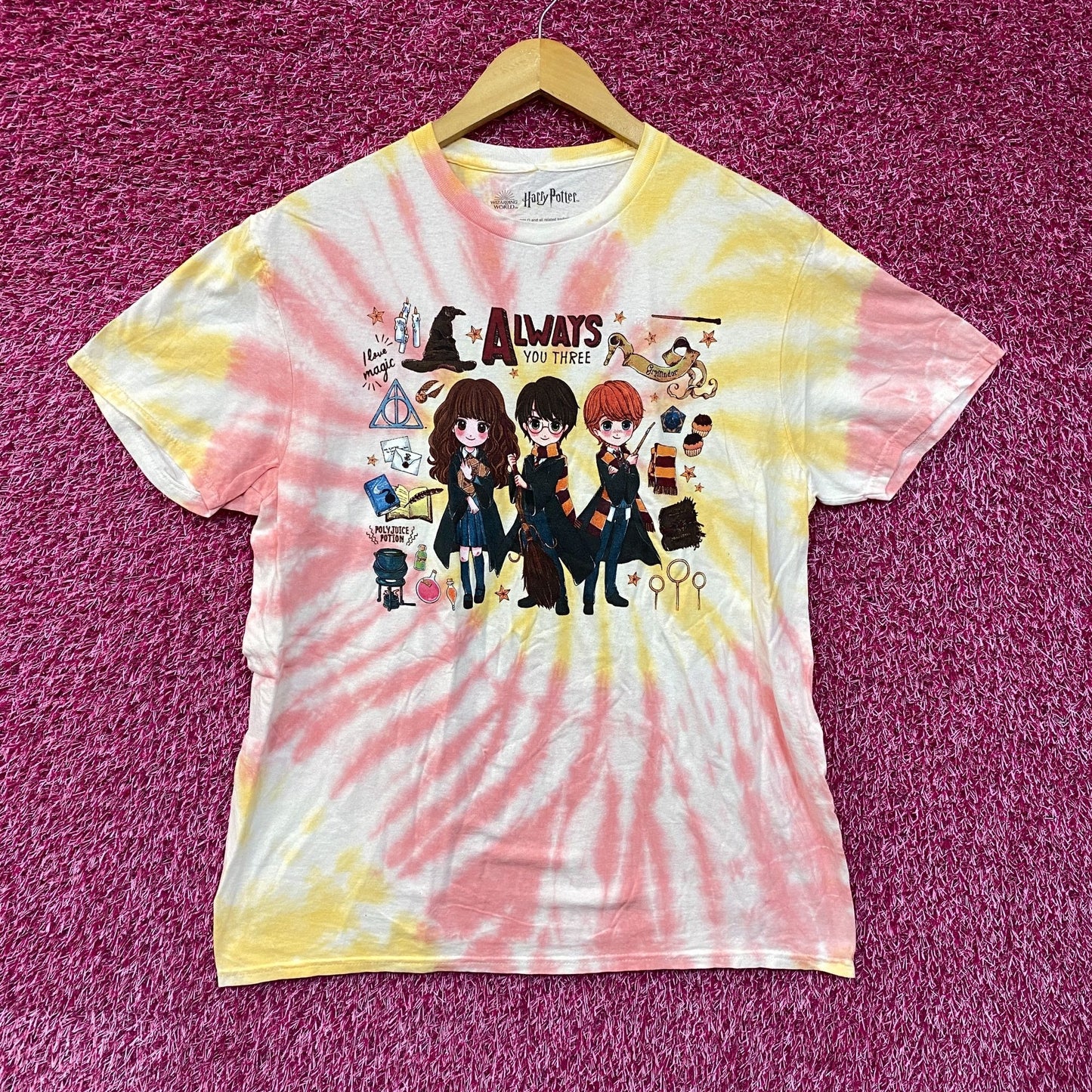 Harry Potter Chibi Hermoine, Ron, Harry tiedye T-shirt size Large