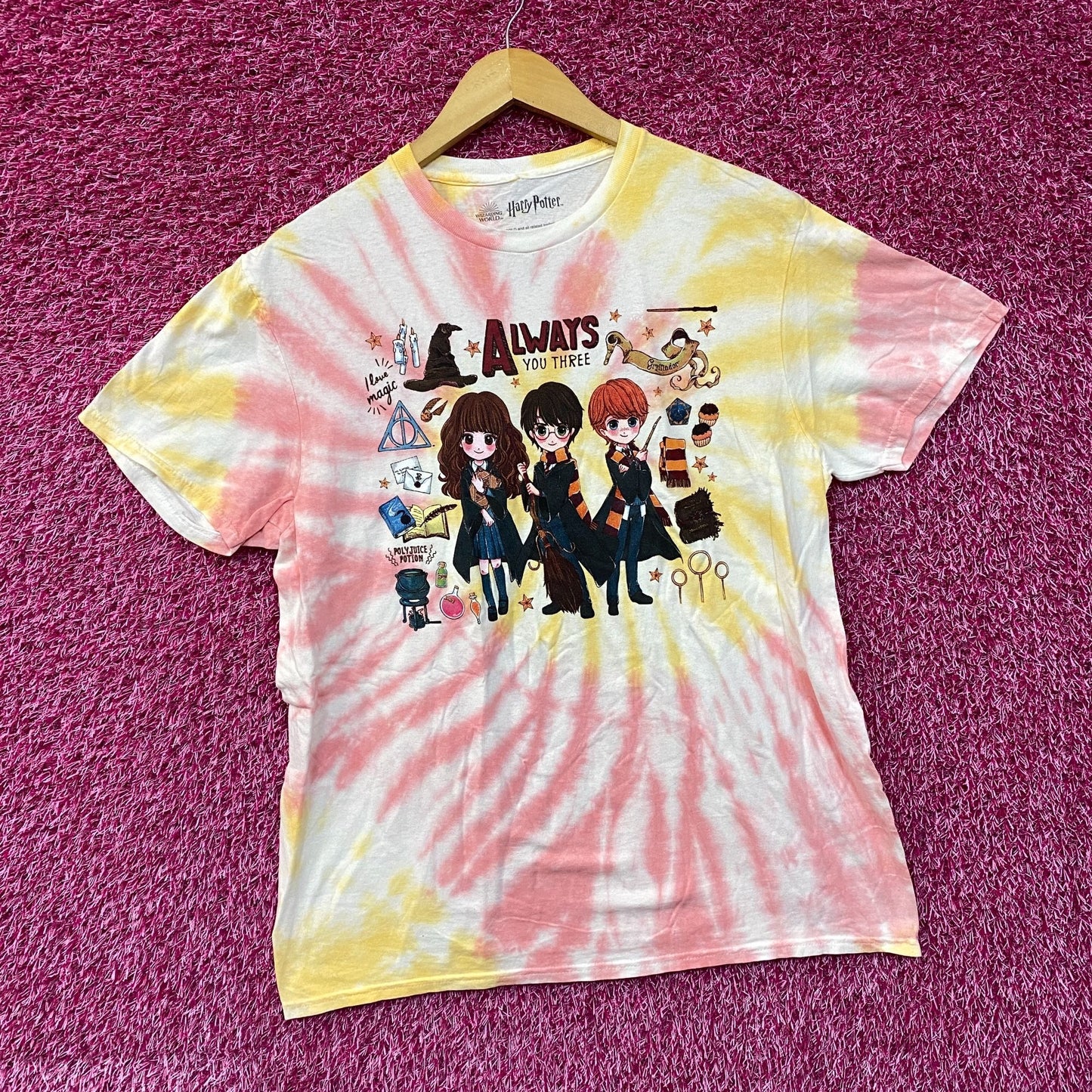 Harry Potter Chibi Hermoine, Ron, Harry tiedye T-shirt size Large
