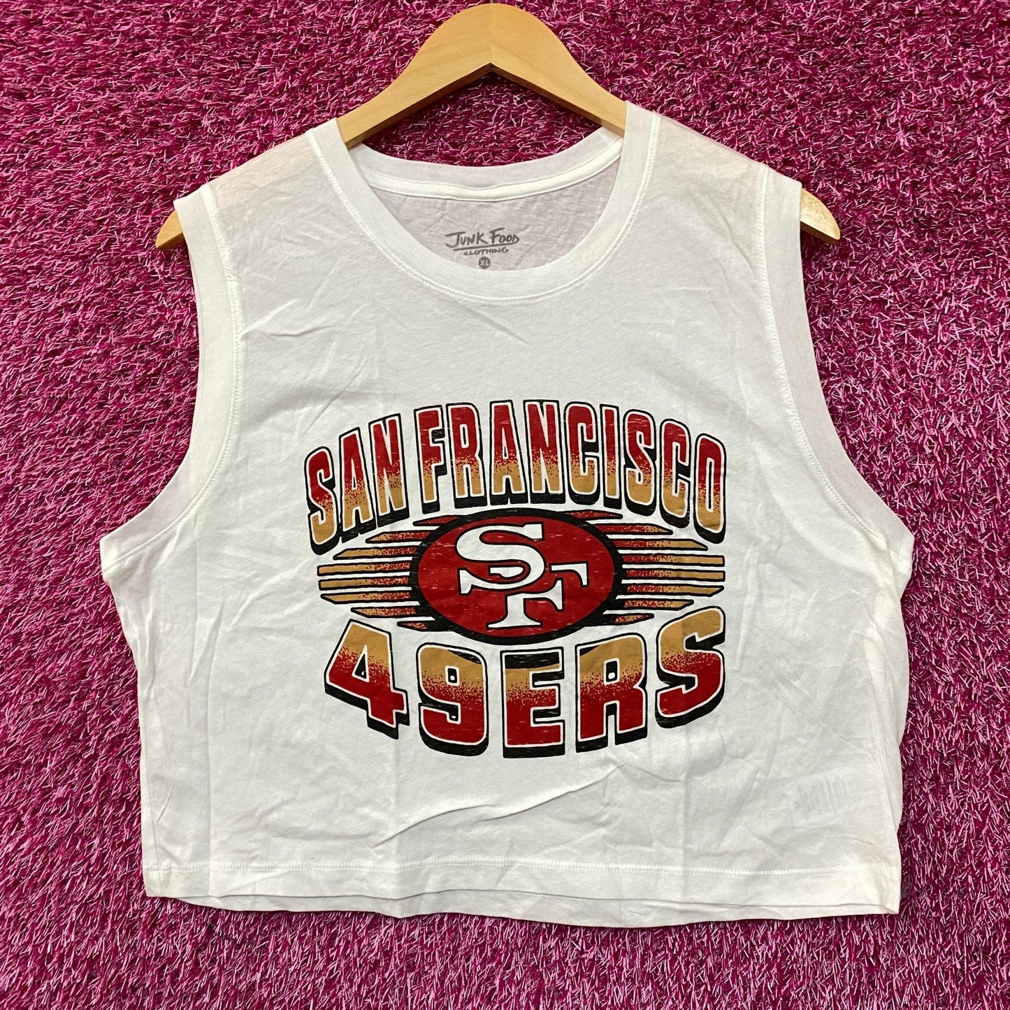 Junk Food Clothing NFL San Francisco 49ers Football Cropped Sleeveless T-Shirt XL