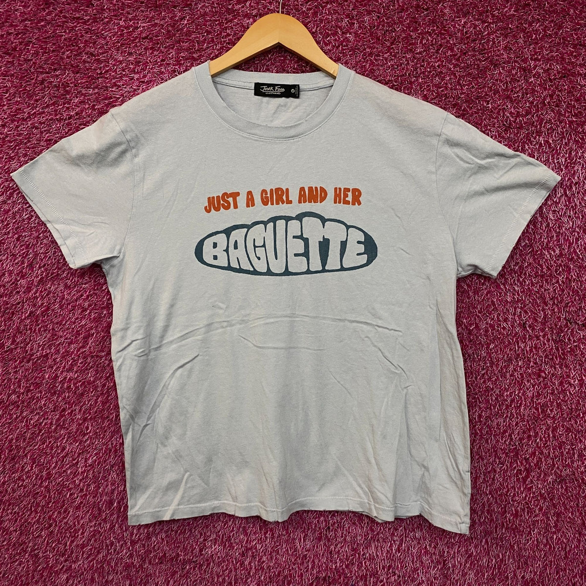 Junk Food Womens Just a girl and her Baguette Blue Tee size XL