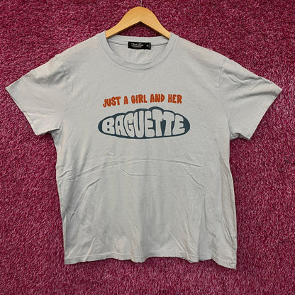 Junk Food Womens Just a girl and her Baguette Blue Tee size XL