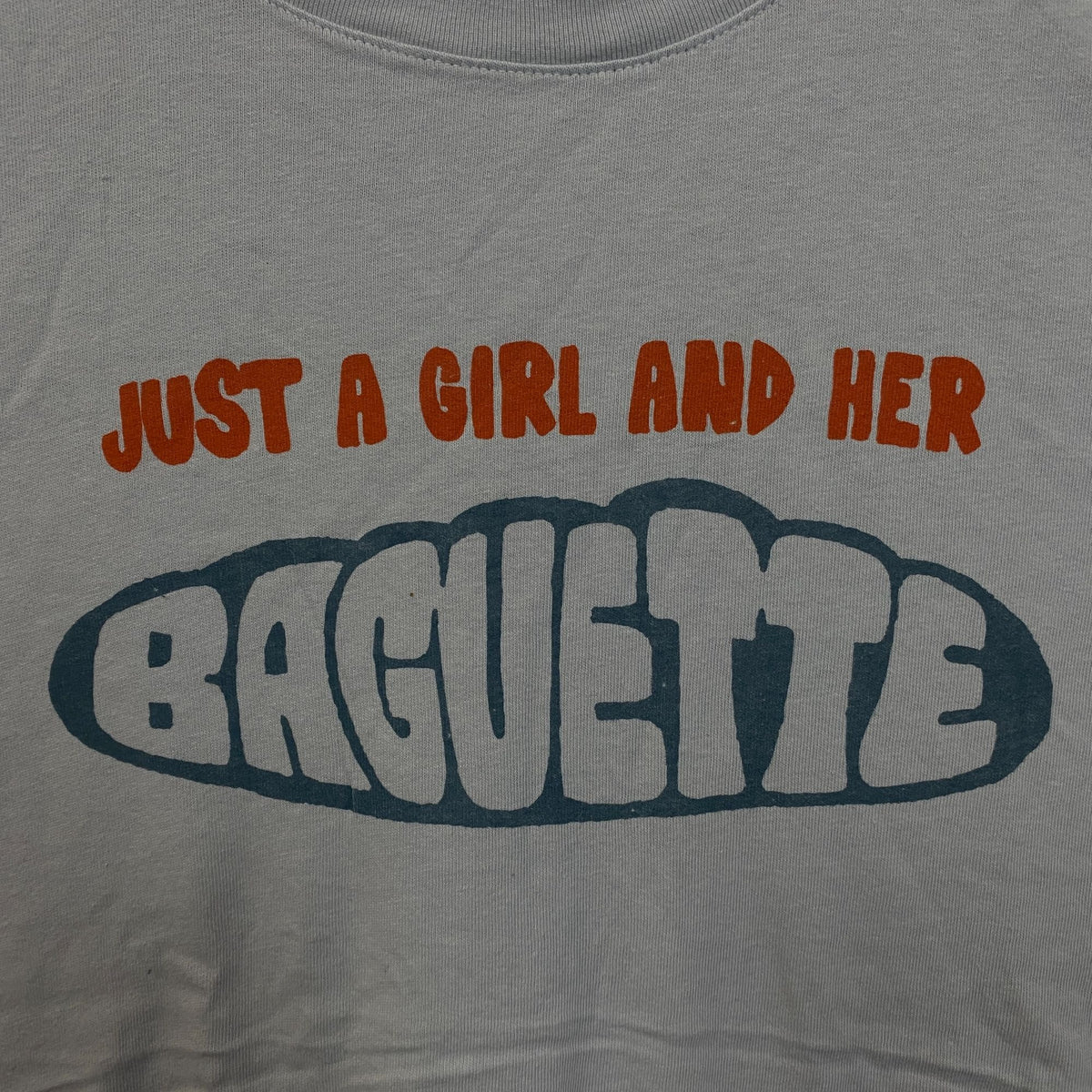 Junk Food Womens Just a girl and her Baguette Blue Tee size XL