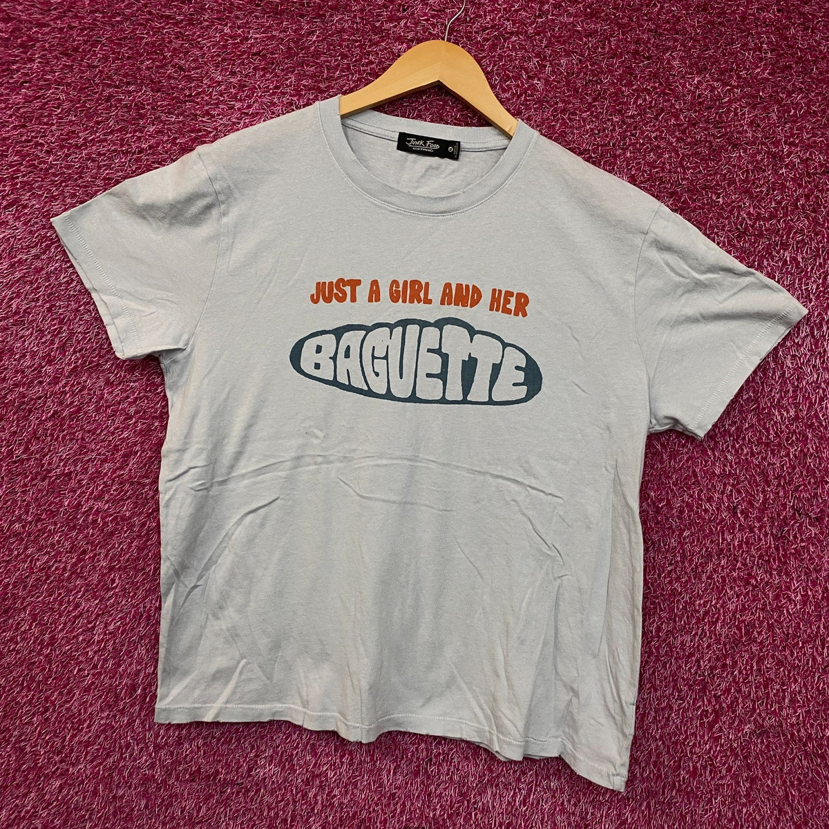 Junk Food Womens Just a girl and her Baguette Blue Tee size XL
