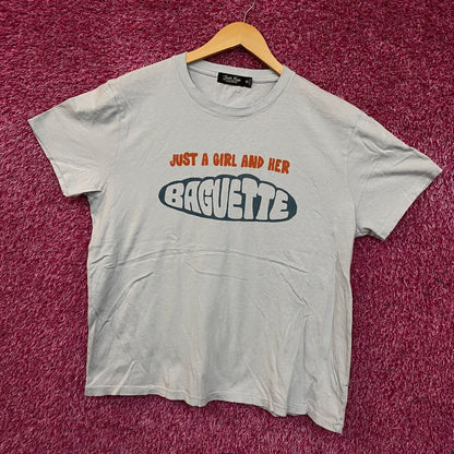 Junk Food Womens Just a girl and her Baguette Blue Tee size XL