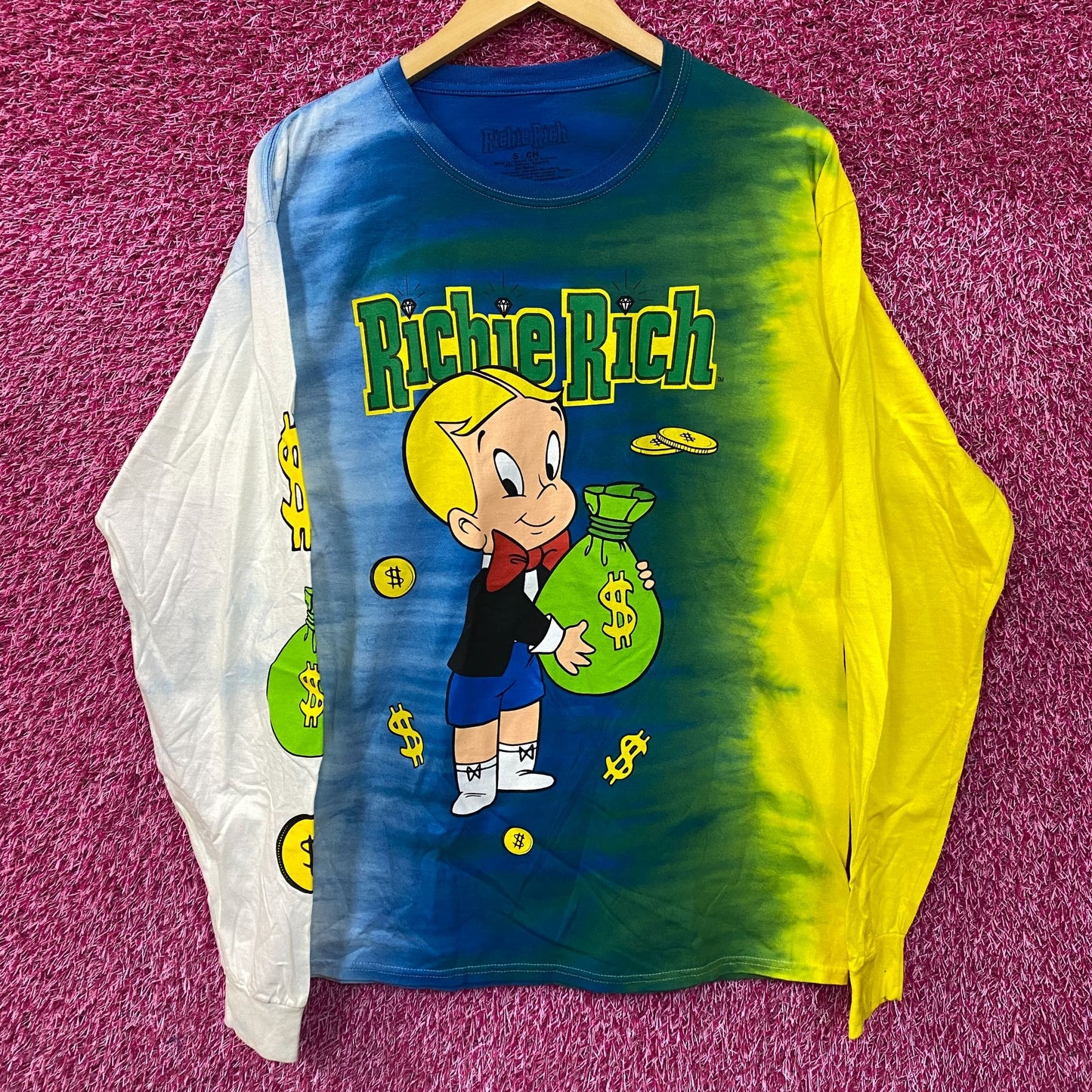 Richie Rich Money Bag Tie Dye Long Sleeve T-Shirt Small