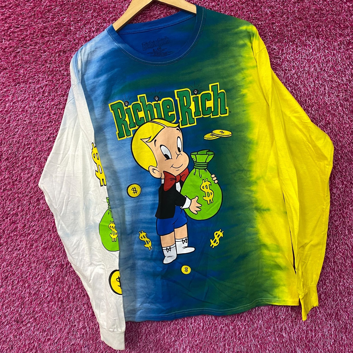 Richie Rich Money Bag Tie Dye Long Sleeve T-Shirt Small