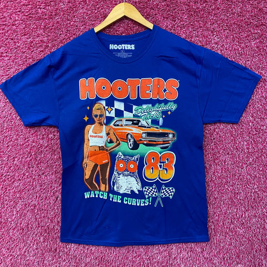 Hooters Delightfully Tacky Racing 83 Watch The Curves T-shirt Large