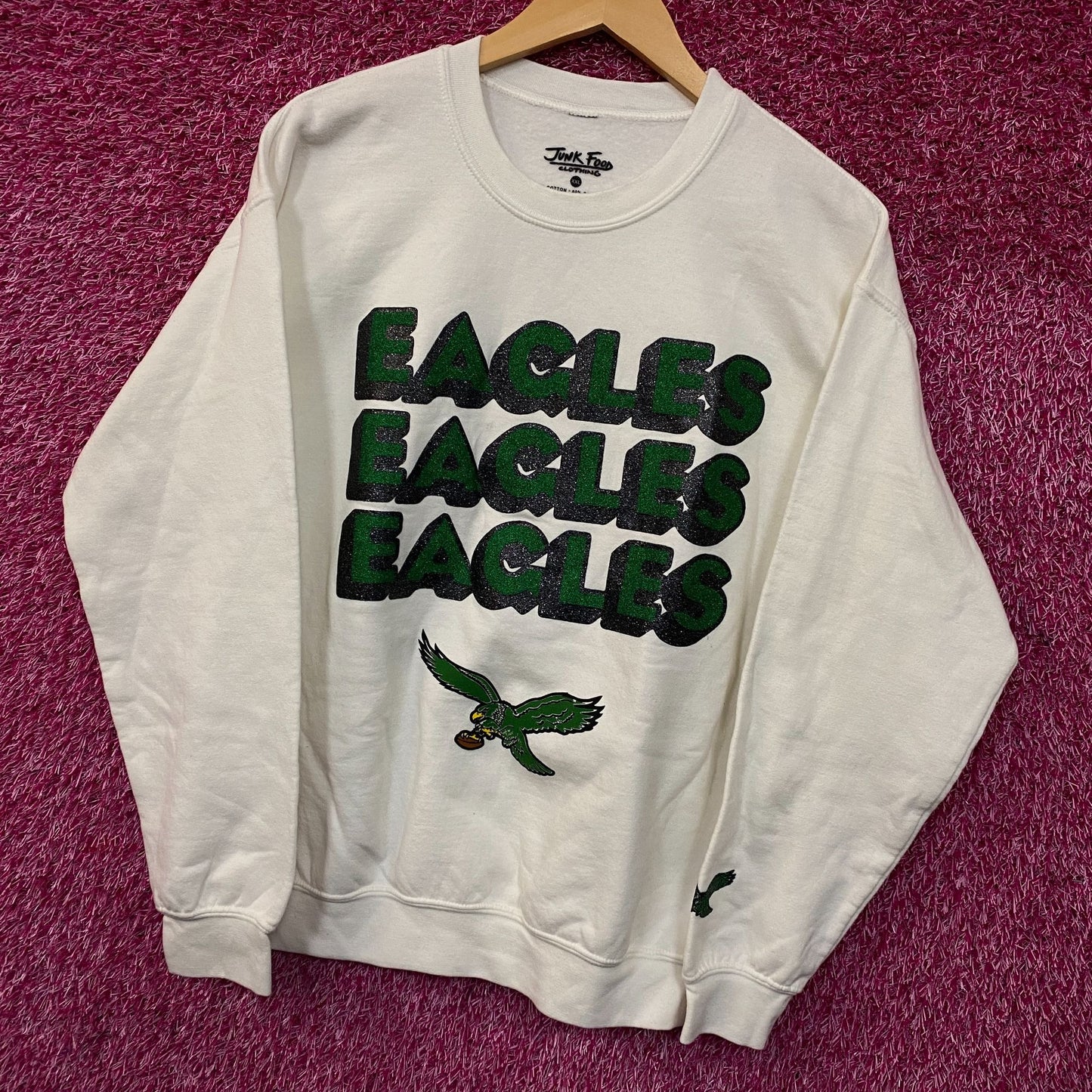 Junk Food Clothing Philadelphia Eagles Repeat Bling Glitter Crewneck Sweatshirt 2xl