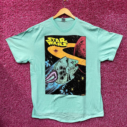 Star Wars The Millennium Falcon Amazing Graphic Design Vintage Style Teal T-Shirt XL