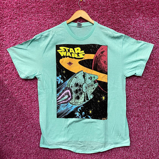 Star Wars The Millennium Falcon Amazing Graphic Design Vintage Style Teal T-Shirt XL