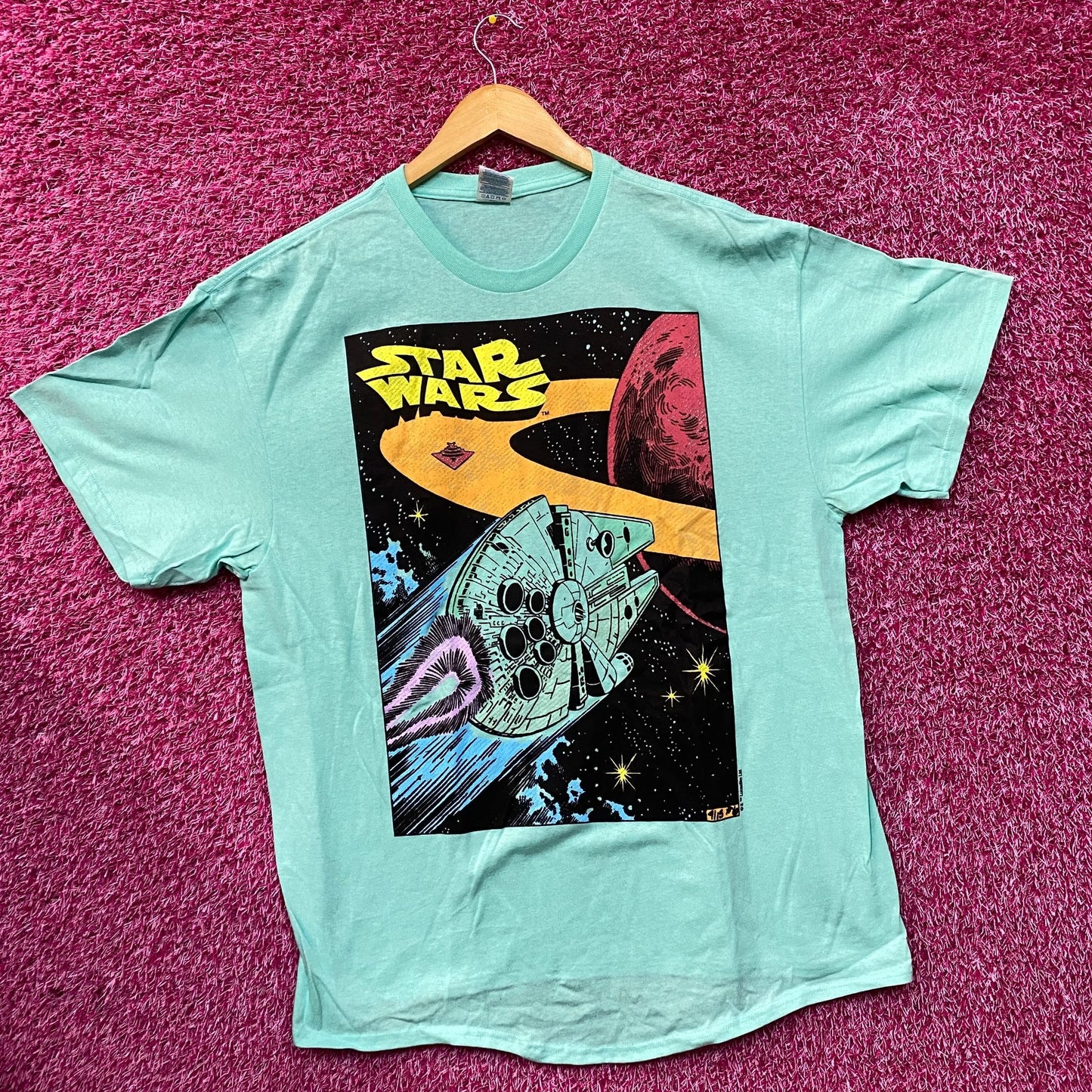 Star Wars The Millennium Falcon Amazing Graphic Design Vintage Style Teal T-Shirt XL